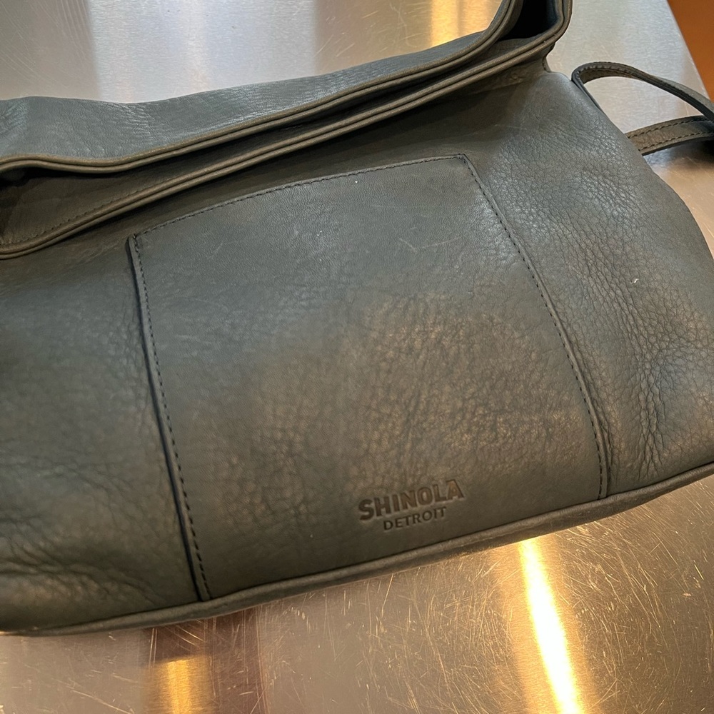 Shinola teal leather shoulder purse